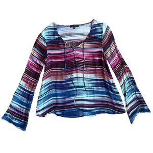 Sanctuary kinsley lace up strip blouse with bell sleeves Size Medium